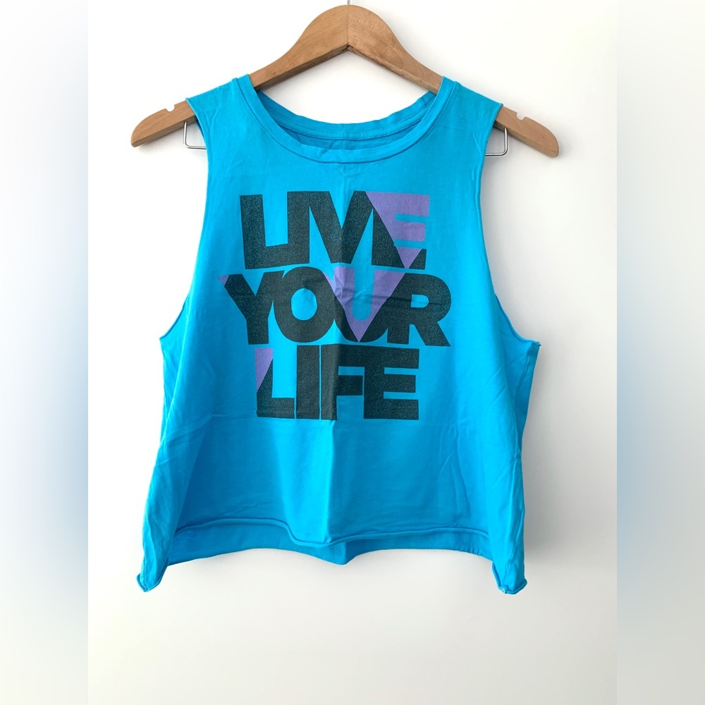 🌟PRICE DROP🌟 LIKE NEW! AMERICAN EAGLE “Live Your Life” blue cropped TANK TOP